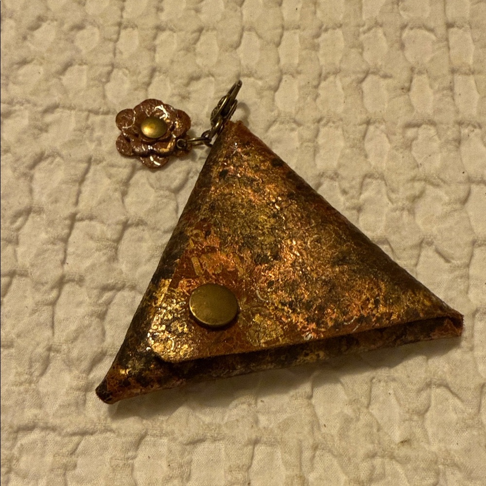 NOT FOR SALE—Portland Leather Goods Triangular Metallic Coin Pouch with Flower